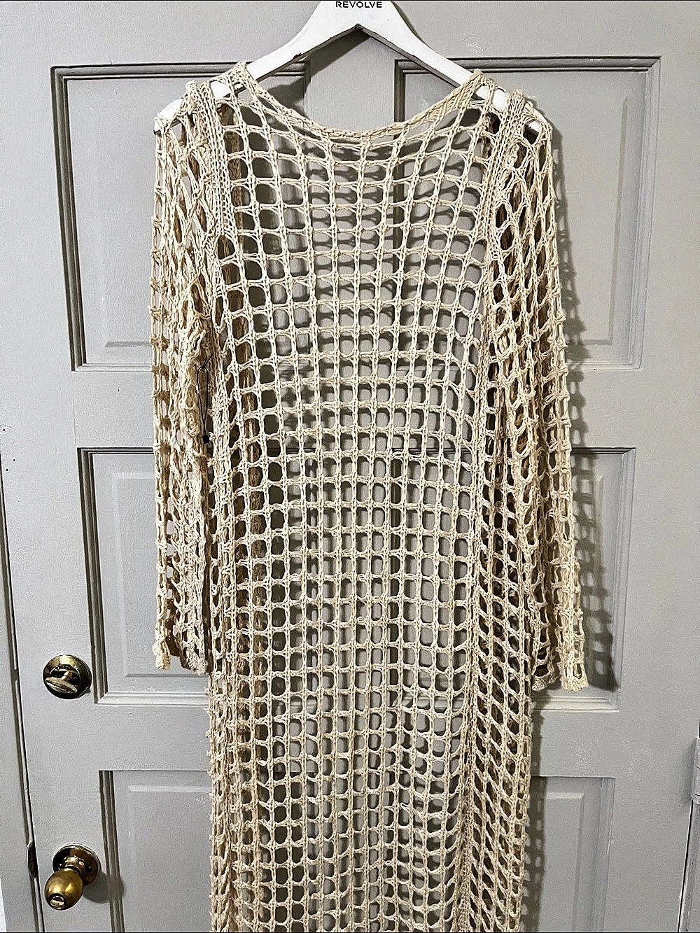 Tularosa Aver Crochet Maxi Cardigan Beige